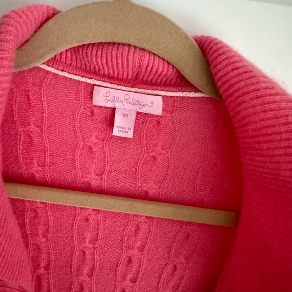 Lilly Pulitzer Cashmere Ruffle Cable Knit Open Front Cardigan Sweater Pink XS - Picture 4 of 8